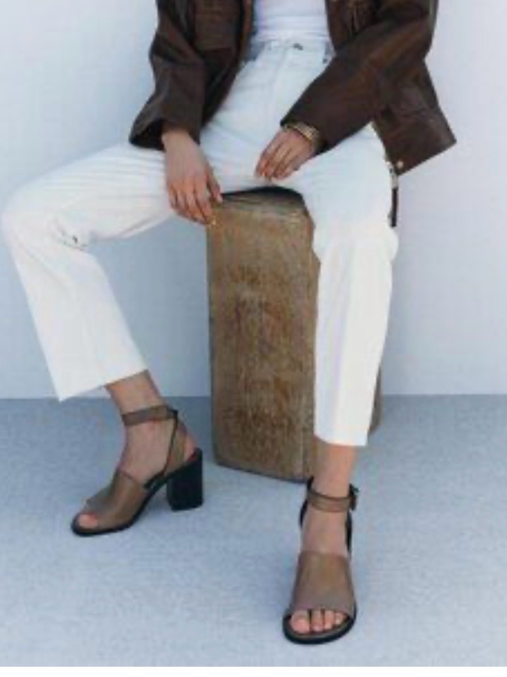 Zara Brown Ankle-Strap Block Heel Sandals